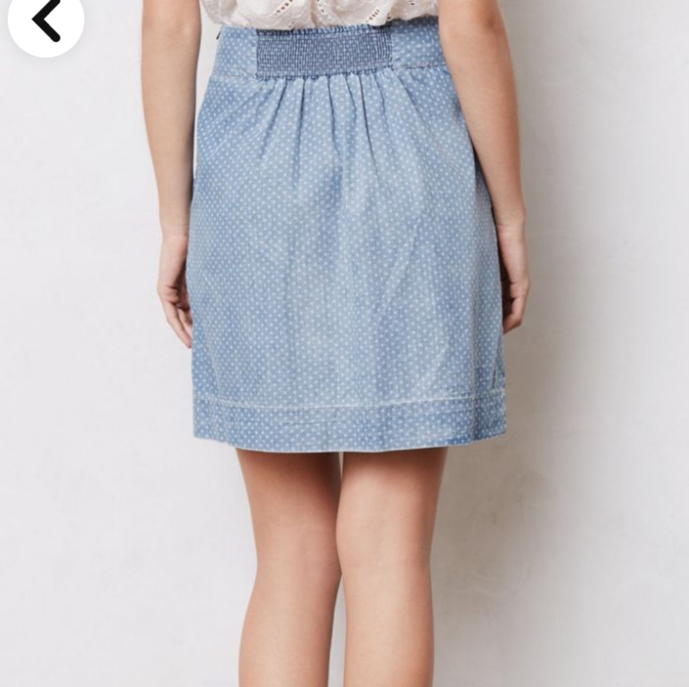 Anthropologie Holding Horses Polka Dot Elastic Back Zipper Pockets Blue Skirt 4